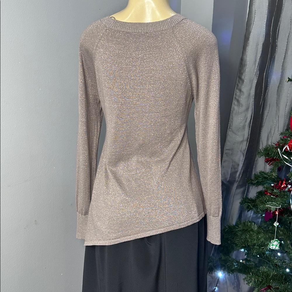INC International Concepts Women’s Asymmetrical Gold Metallic Sweater Sz L - Picture 4 of 6